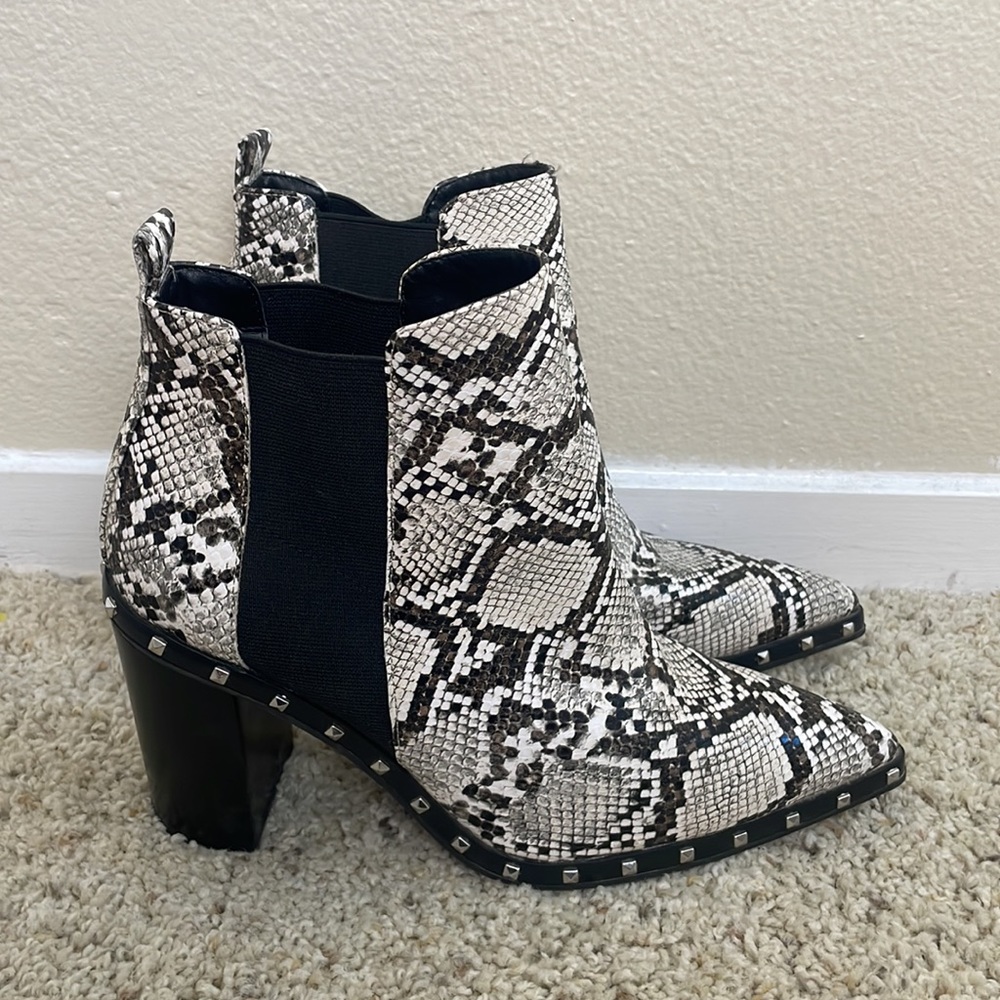 Charles David Duke Leather Embellished Pointed Toe Block Heel Boot